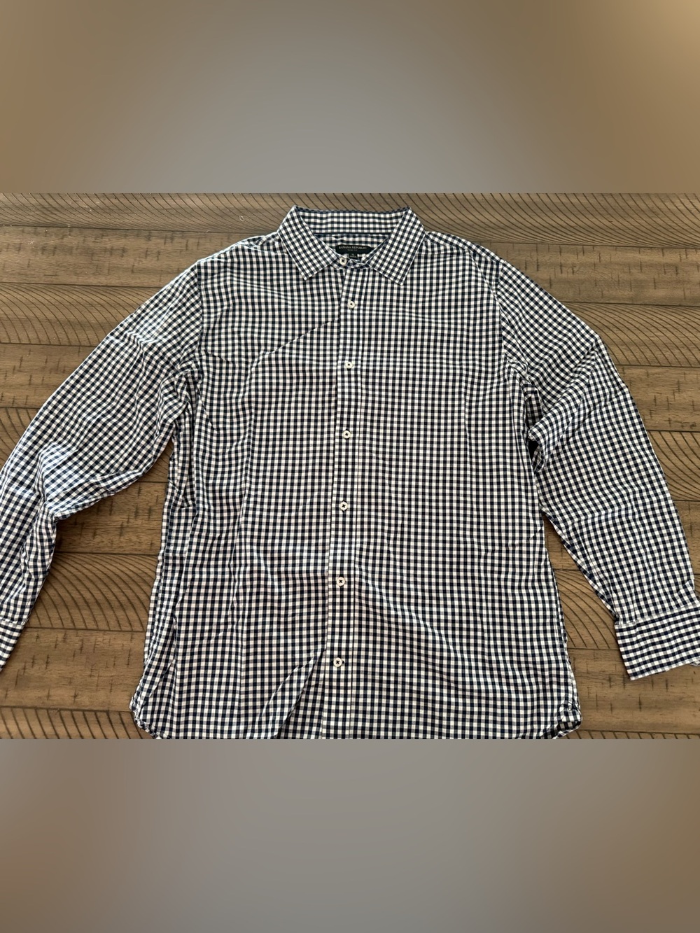 Banana Republic Men's Navy and White Gingham Button-Down Shirt